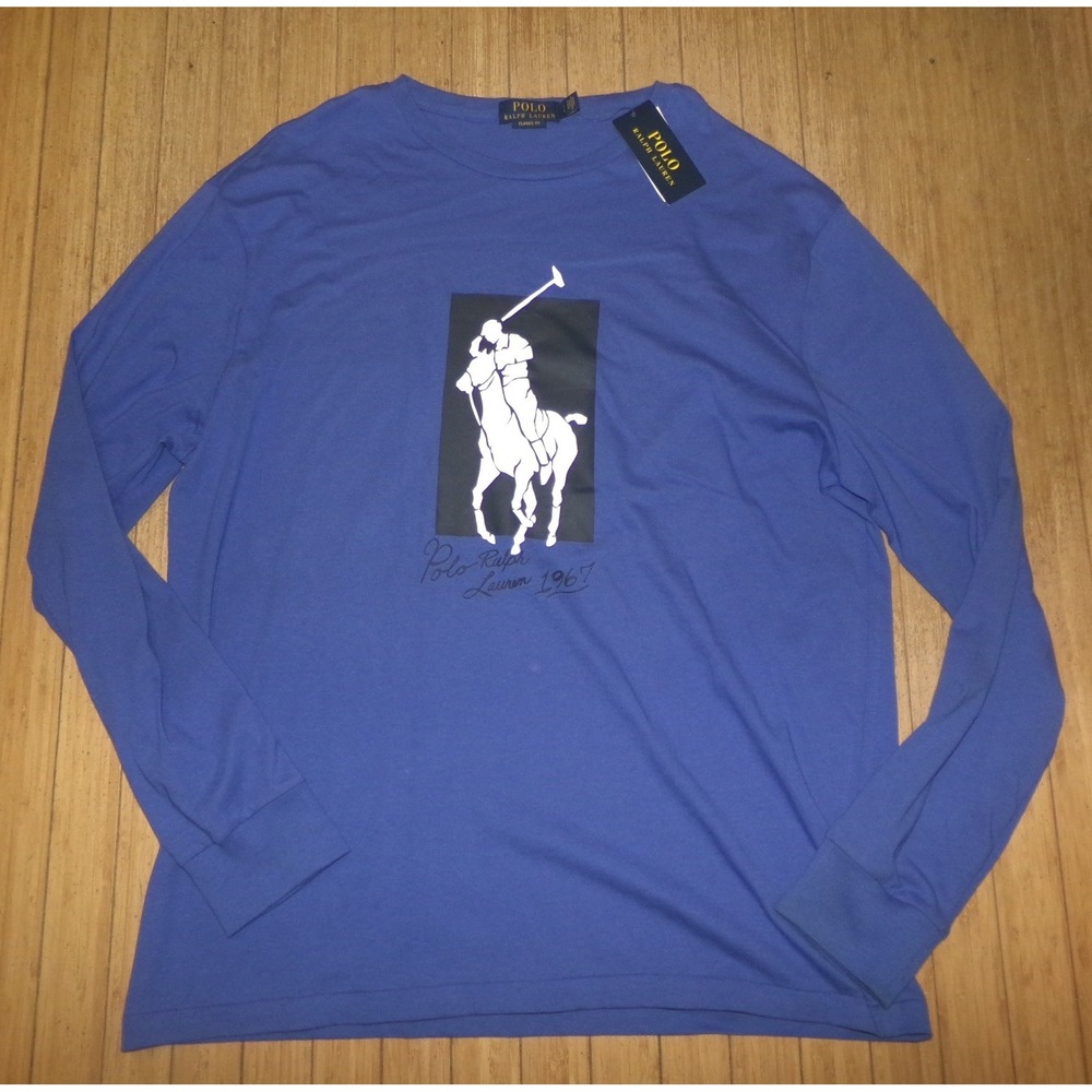 Polo Ralph Lauren Mens Big Pony Long Sleeve T-Shirt Blue Classic Fit Large NWT